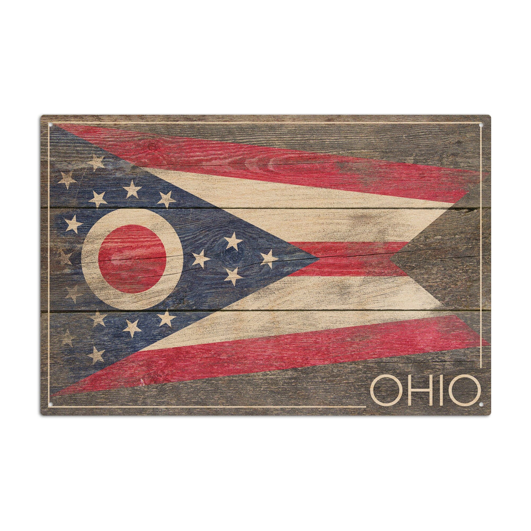Rustic Ohio State Flag, Lantern Press Artwork, Wood Signs and Postcards Wood Lantern Press 10 x 15 Wood Sign 