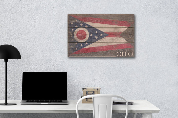 Rustic Ohio State Flag, Lantern Press Artwork, Wood Signs and Postcards Wood Lantern Press 12 x 18 Wood Gallery Print 