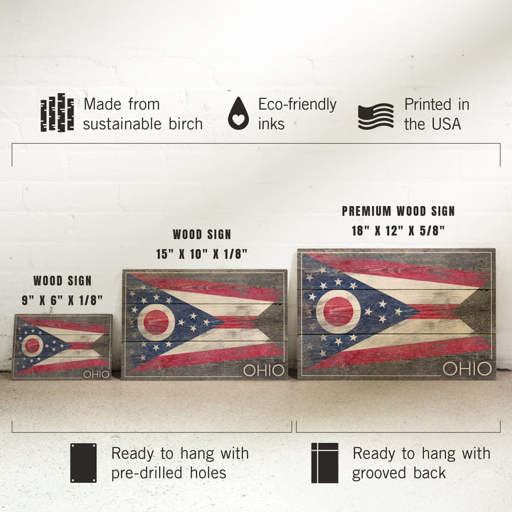 Rustic Ohio State Flag, Lantern Press Artwork, Wood Signs and Postcards Wood Lantern Press 