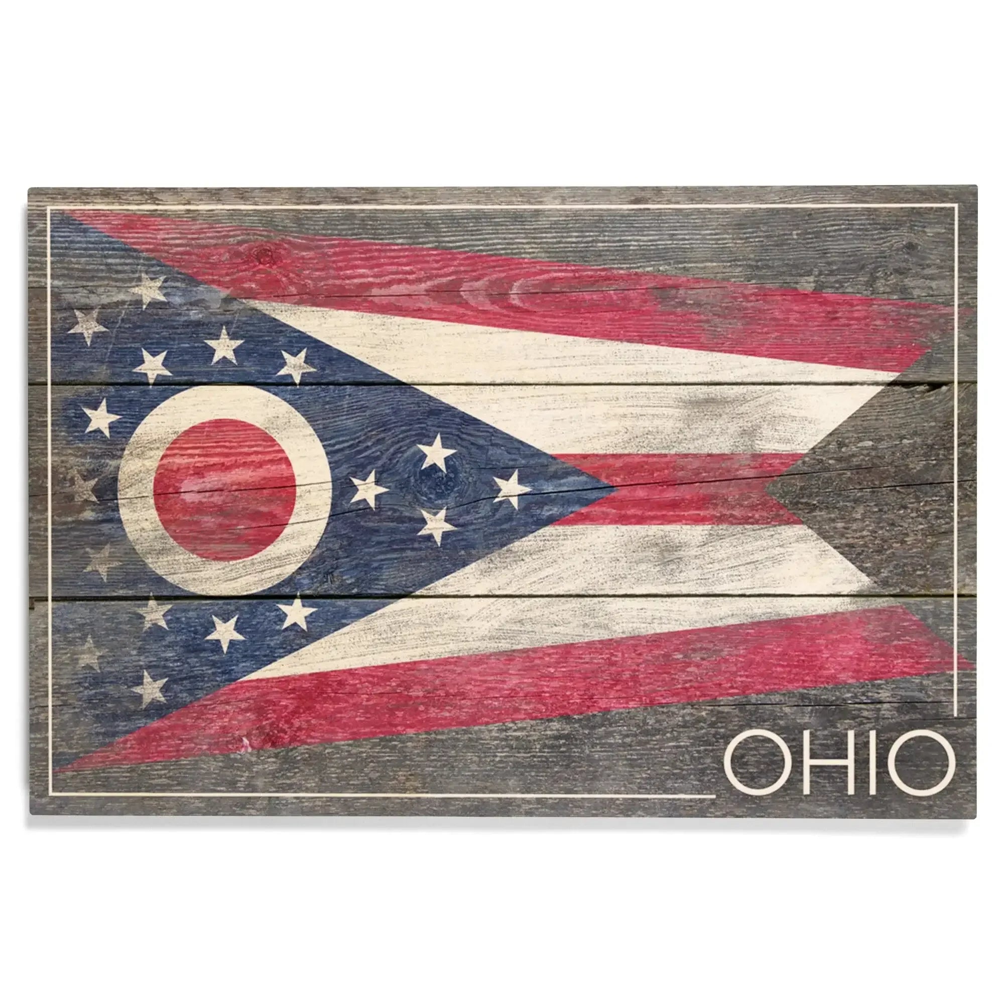Rustic Ohio State Flag, Lantern Press Artwork, Wood Signs and Postcard