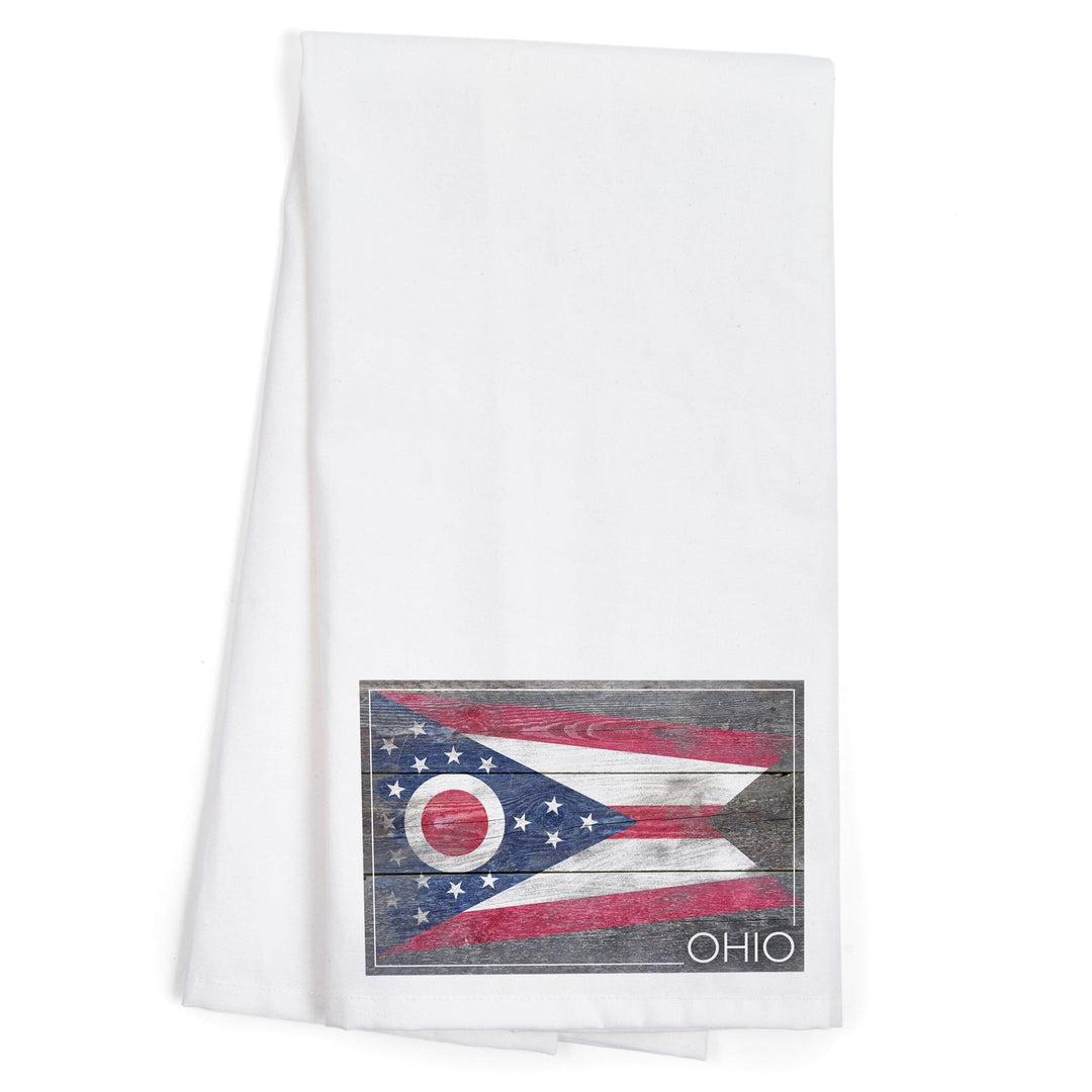 Rustic Ohio State Flag, Organic Cotton Kitchen Tea Towels Kitchen Lantern Press 