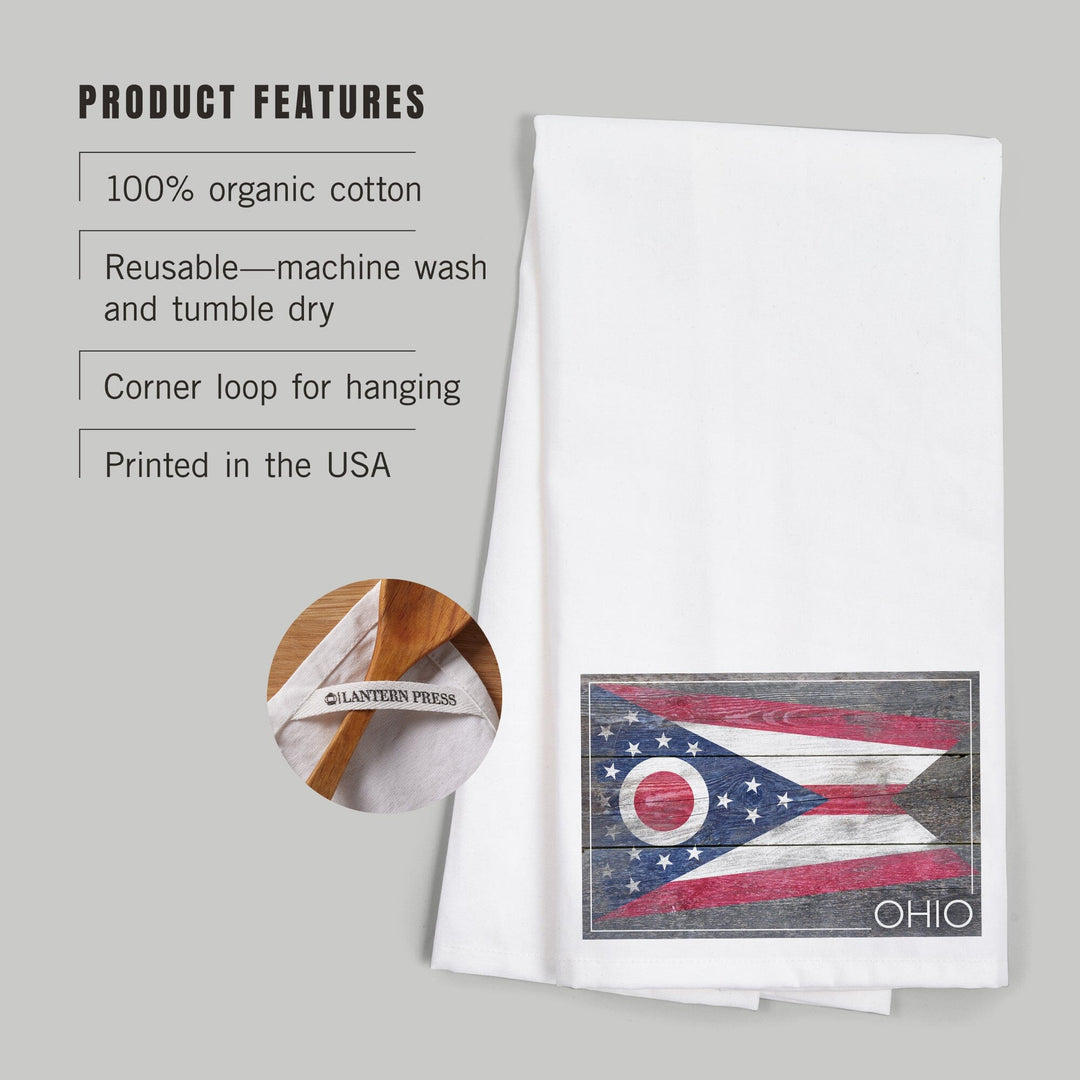 Rustic Ohio State Flag, Organic Cotton Kitchen Tea Towels Kitchen Lantern Press 