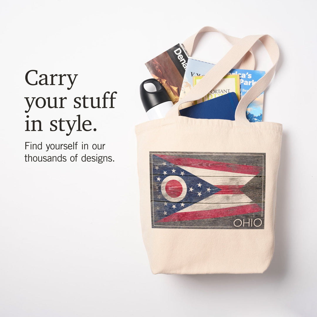 Rustic Ohio State Flag, Tote Bag Totes Lantern Press 