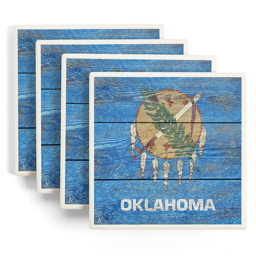 Rustic Oklahoma State Flag, Lantern Press Artwork, Coaster Set Coasters Lantern Press 