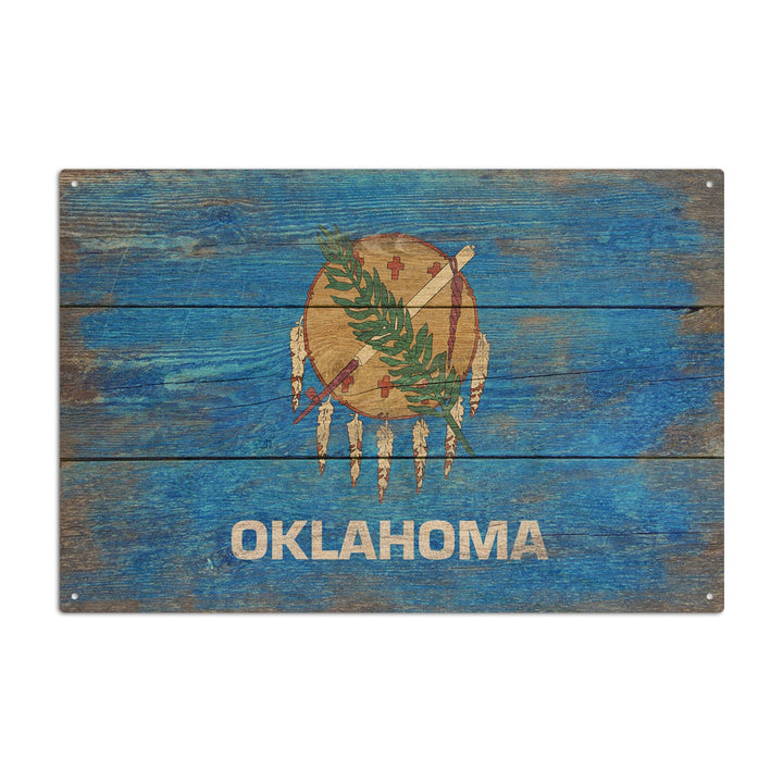 Rustic Oklahoma State Flag, Lantern Press Artwork, Wood Signs and Postcards Wood Lantern Press 10 x 15 Wood Sign 