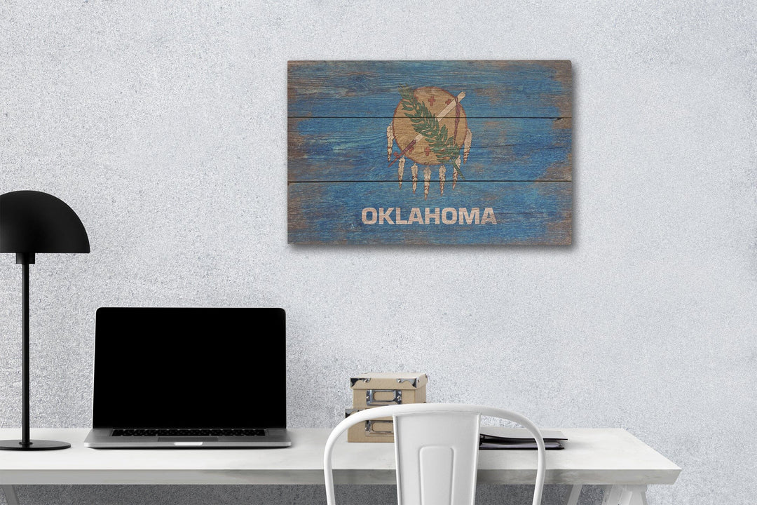 Rustic Oklahoma State Flag, Lantern Press Artwork, Wood Signs and Postcards Wood Lantern Press 12 x 18 Wood Gallery Print 