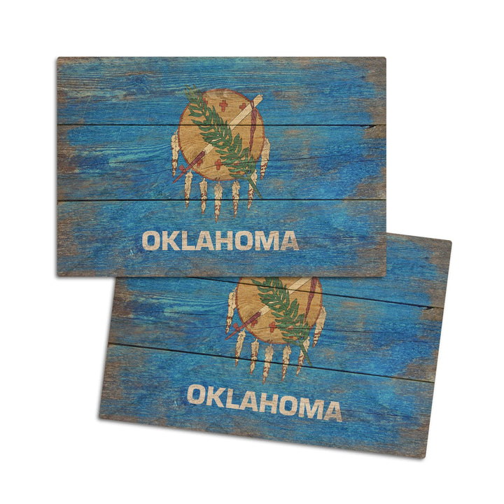 Rustic Oklahoma State Flag, Lantern Press Artwork, Wood Signs and Postcards Wood Lantern Press 4x6 Wood Postcard Set 
