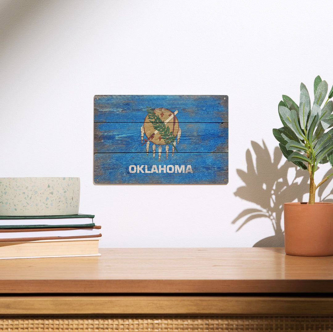 Rustic Oklahoma State Flag, Lantern Press Artwork, Wood Signs and Postcards Wood Lantern Press 