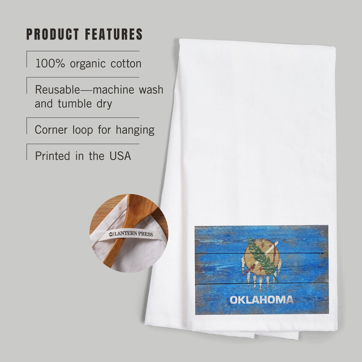 Rustic Oklahoma State Flag, Organic Cotton Kitchen Tea Towels Kitchen Lantern Press 