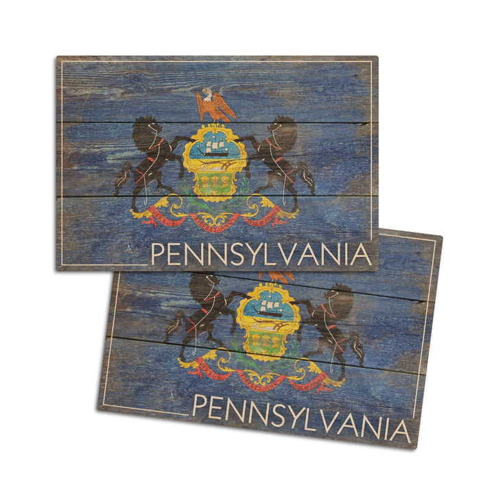 Rustic Pennsylvania State Flag, Lantern Press Artwork, Wood Signs and Postcards Wood Lantern Press 4x6 Wood Postcard Set 