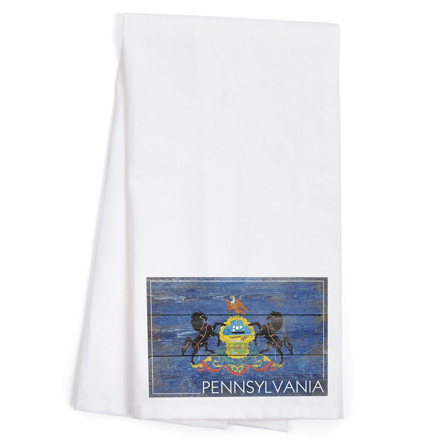 Rustic Pennsylvania State Flag, Organic Cotton Kitchen Tea Towels Kitchen Lantern Press 