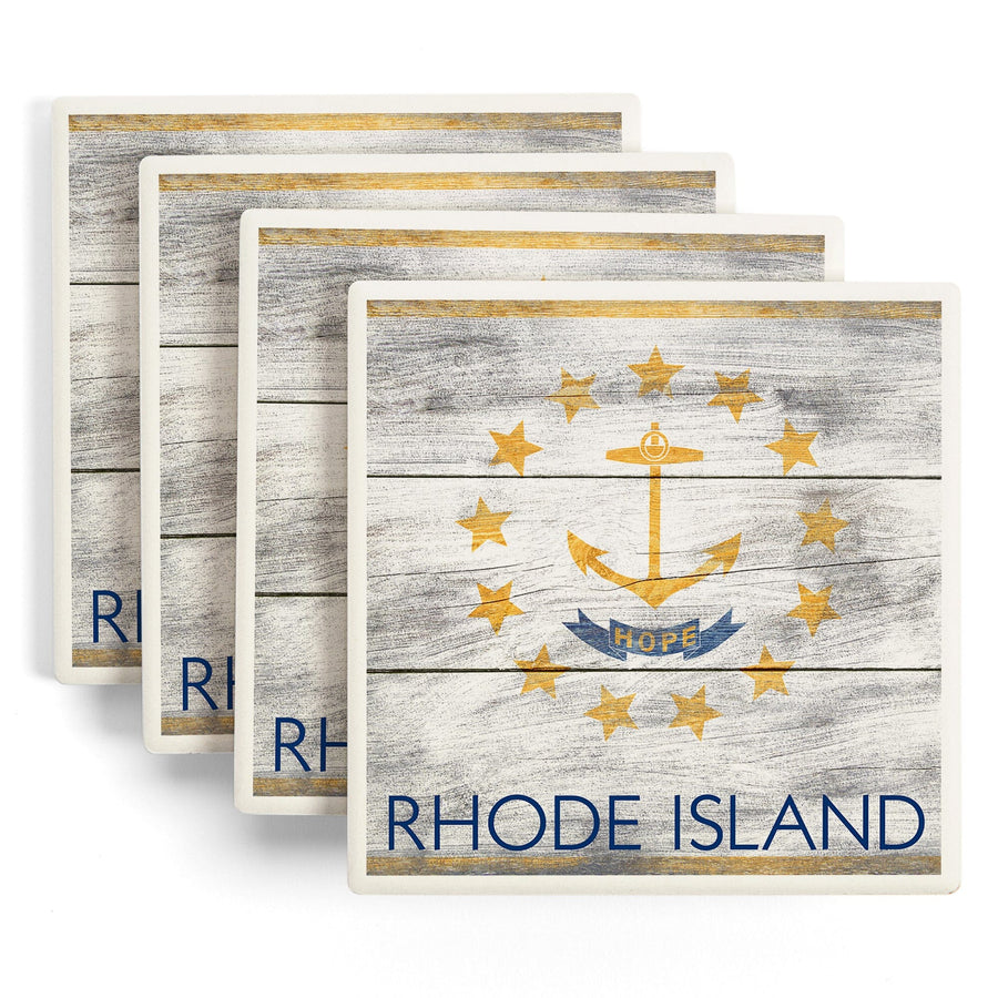 Rustic Rhode Island State Flag, Lantern Press Artwork, Coaster Set Coasters Lantern Press 