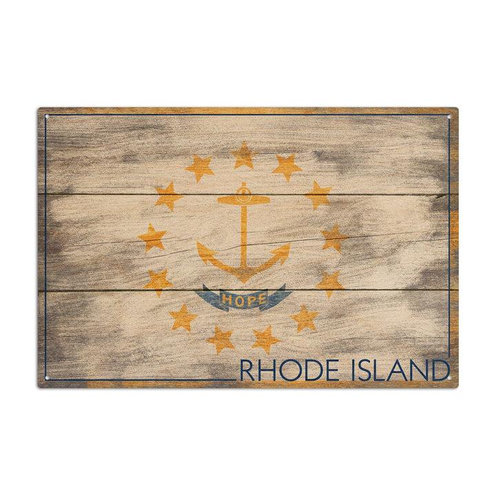 Rustic Rhode Island State Flag, Lantern Press Artwork, Wood Signs and Postcards Wood Lantern Press 10 x 15 Wood Sign 