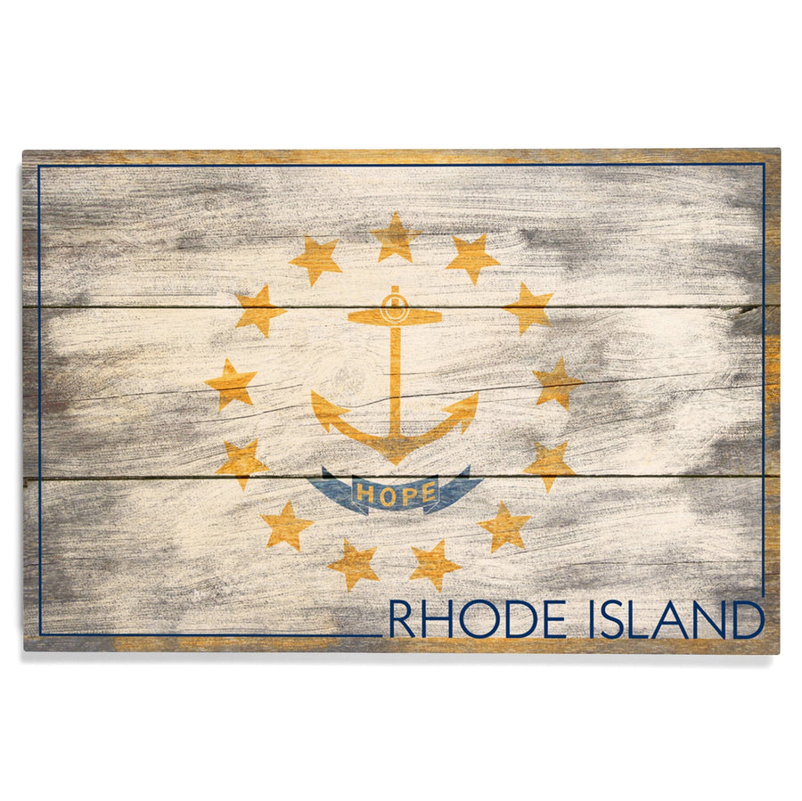 Rustic Rhode Island State Flag, Lantern Press Artwork, Wood Signs and Postcards Wood Lantern Press 