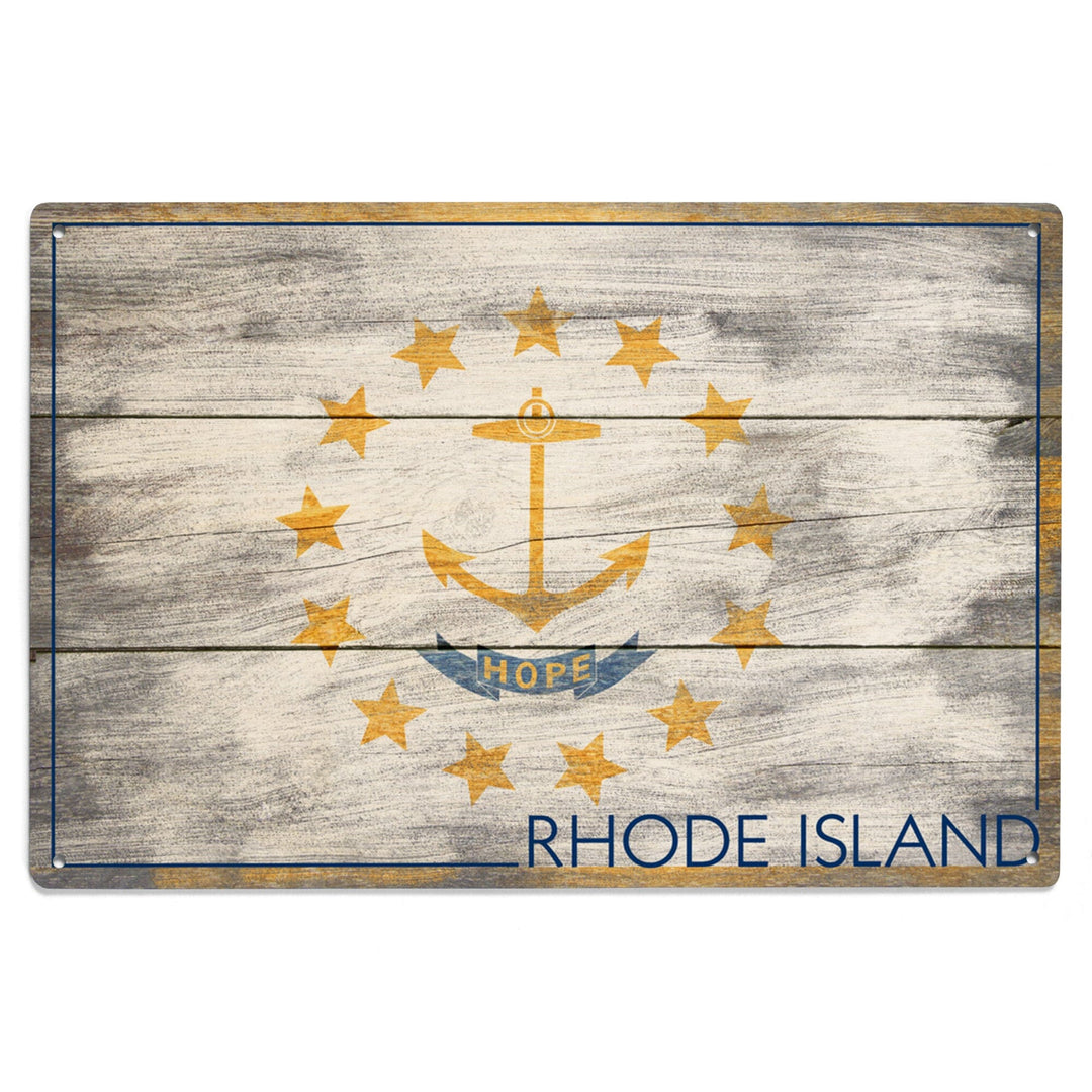 Rustic Rhode Island State Flag, Lantern Press Artwork, Wood Signs and Postcards Wood Lantern Press 