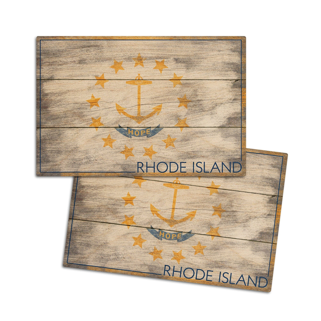 Rustic Rhode Island State Flag, Lantern Press Artwork, Wood Signs and Postcards Wood Lantern Press 4x6 Wood Postcard Set 