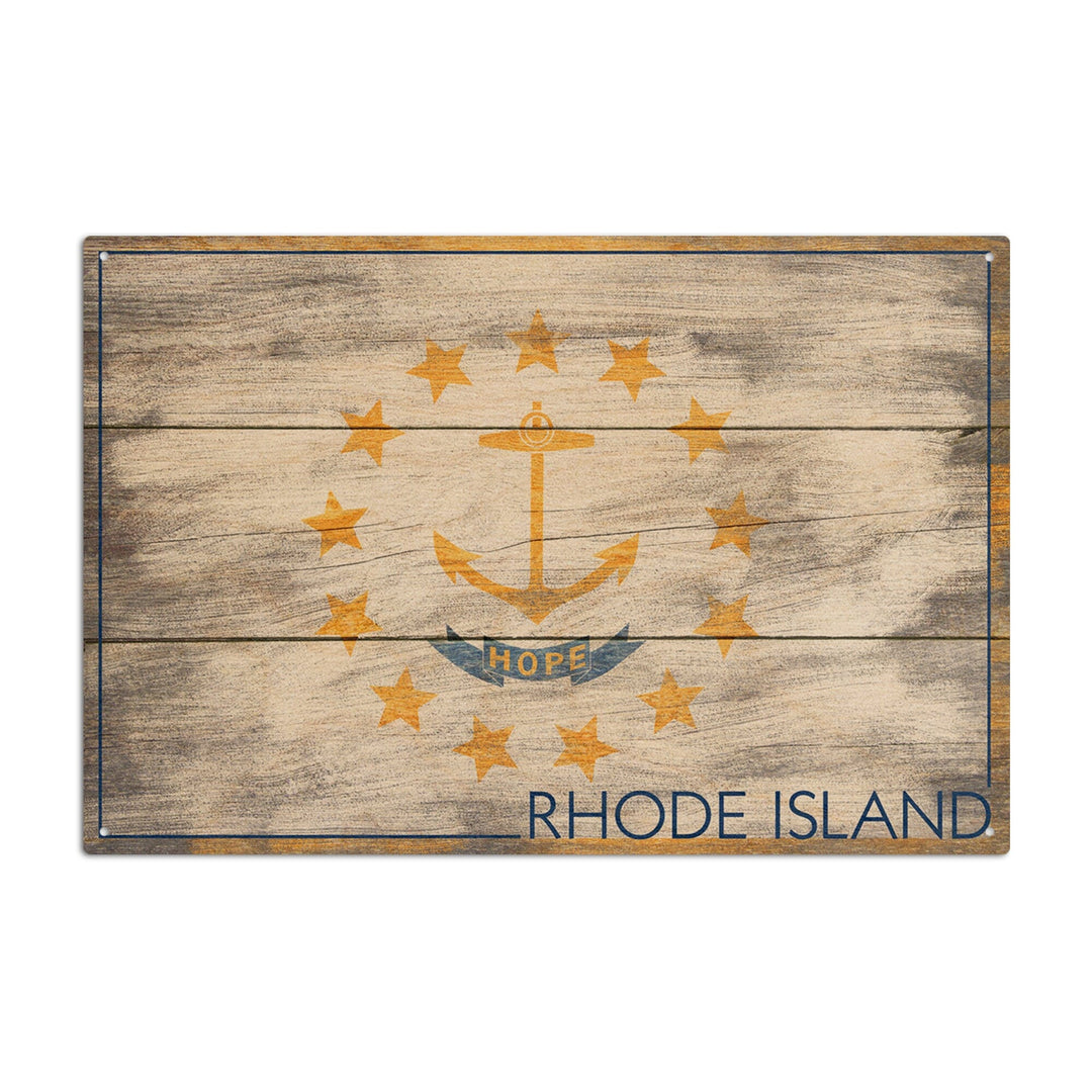 Rustic Rhode Island State Flag, Lantern Press Artwork, Wood Signs and Postcards Wood Lantern Press 6x9 Wood Sign 