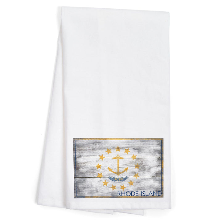 Rustic Rhode Island State Flag, Organic Cotton Kitchen Tea Towels Kitchen Lantern Press 