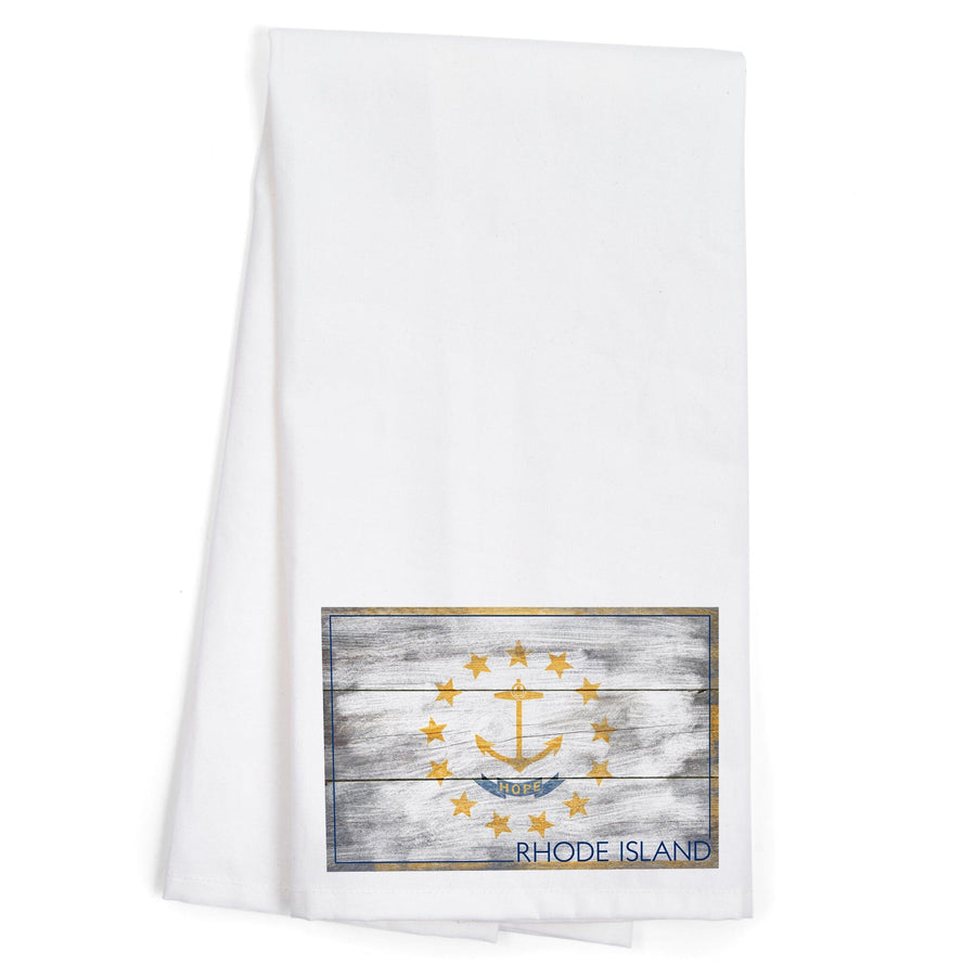 Rustic Rhode Island State Flag, Organic Cotton Kitchen Tea Towels Kitchen Lantern Press 