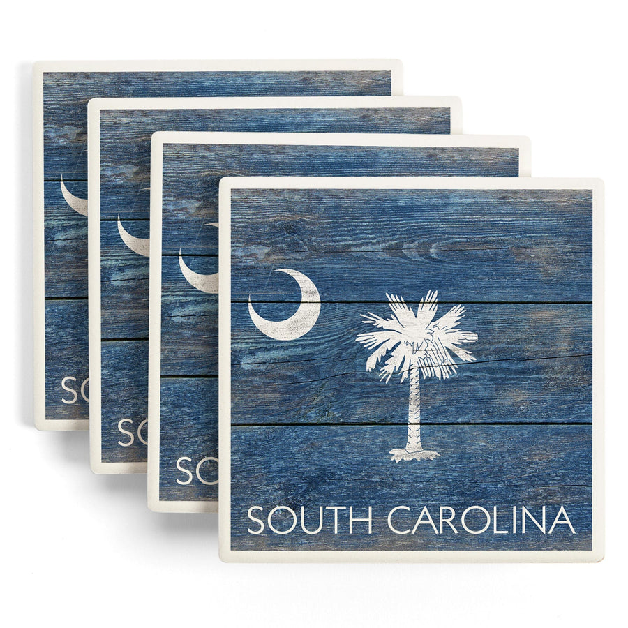 Rustic South Carolina State Flag, Lantern Press Artwork, Coaster Set Coasters Lantern Press 