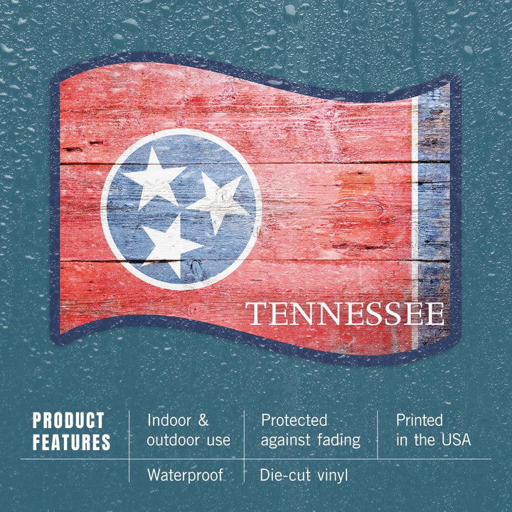 Rustic Tennessee State Flag, Contour, Vinyl Sticker Sticker Lantern Press 