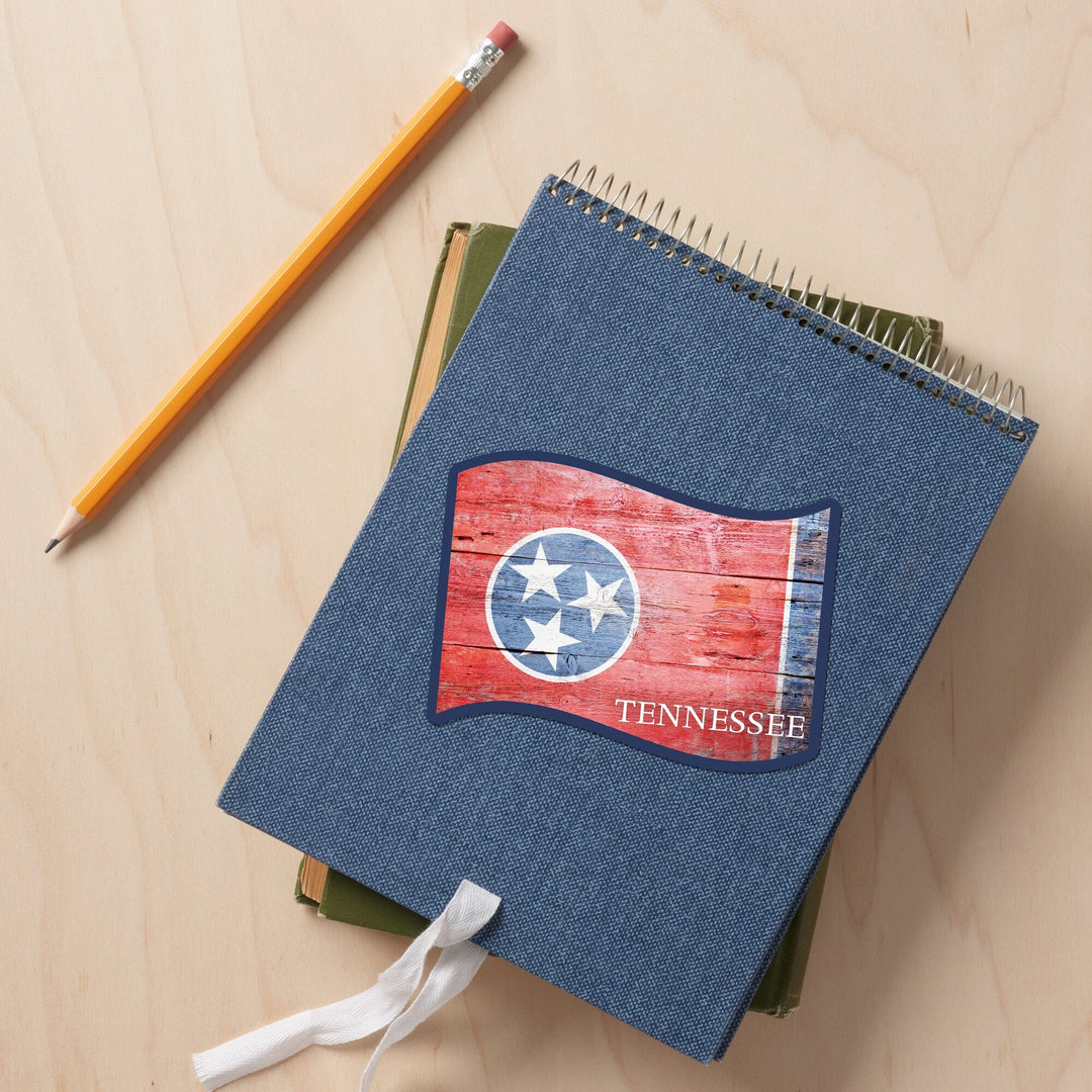 Rustic Tennessee State Flag, Contour, Vinyl Sticker Sticker Lantern Press 