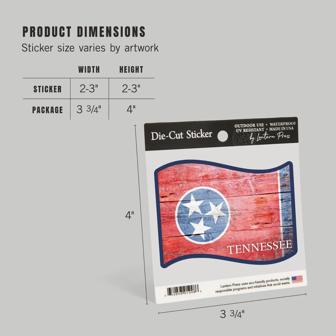 Rustic Tennessee State Flag, Contour, Vinyl Sticker Sticker Lantern Press 