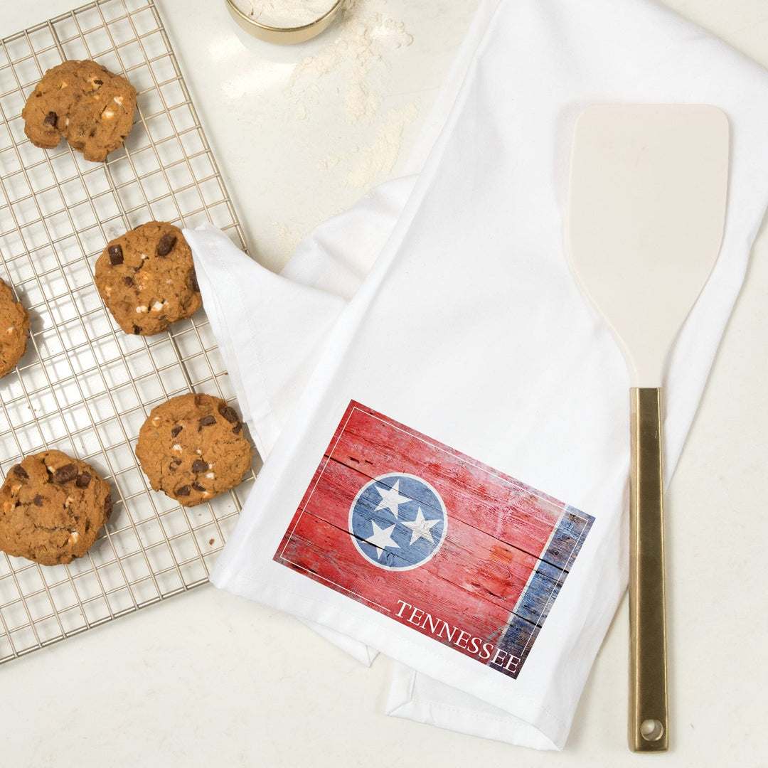 Rustic Tennessee State Flag, Organic Cotton Kitchen Tea Towels Kitchen Lantern Press 