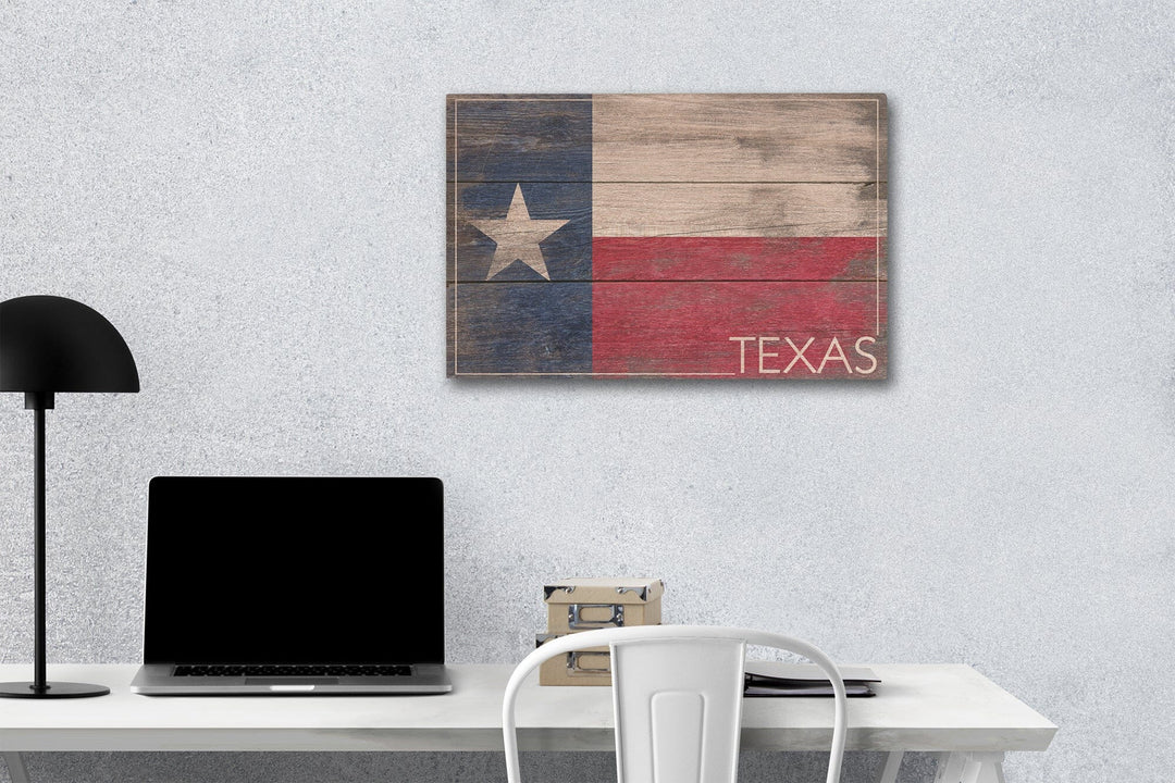 Rustic Texas State Flag, Lantern Press Artwork, Wood Signs and Postcards Wood Lantern Press 12 x 18 Wood Gallery Print 