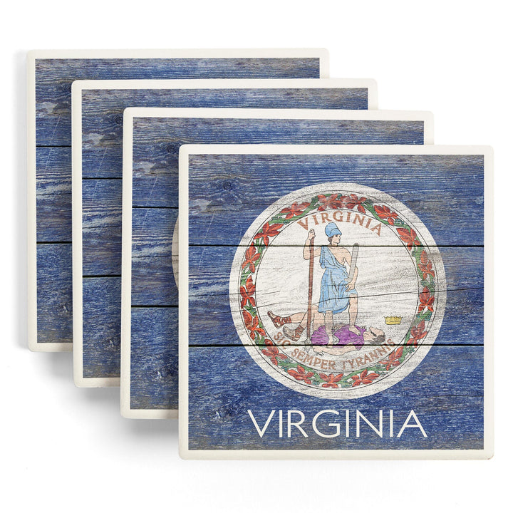 Rustic Virginia State Flag, Lantern Press Artwork, Coaster Set Coasters Lantern Press 