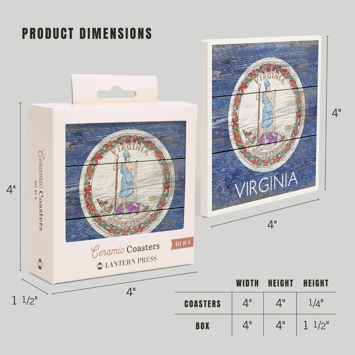 Rustic Virginia State Flag, Lantern Press Artwork, Coaster Set Coasters Lantern Press 