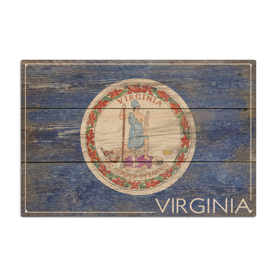 Rustic Virginia State Flag, Lantern Press Artwork, Wood Signs and Postcards Wood Lantern Press 10 x 15 Wood Sign 
