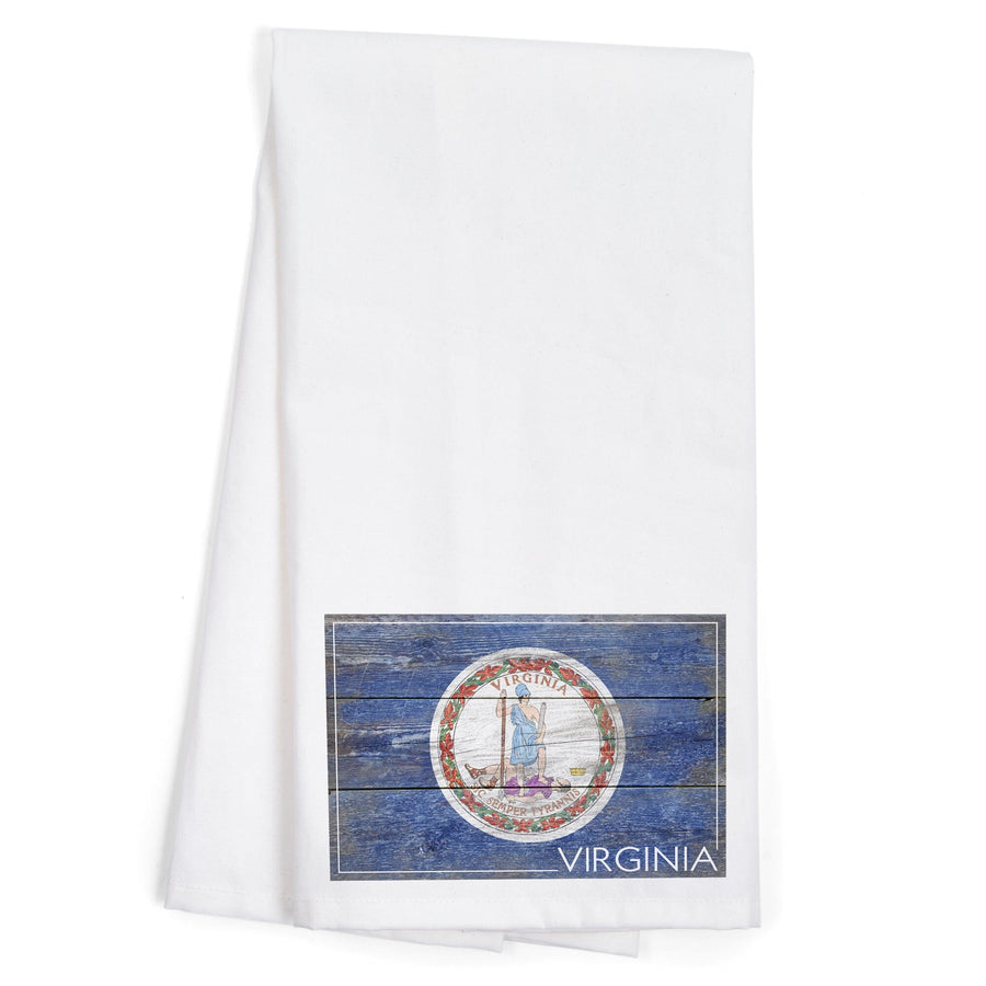 Rustic Virginia State Flag, Organic Cotton Kitchen Tea Towels Kitchen Lantern Press 