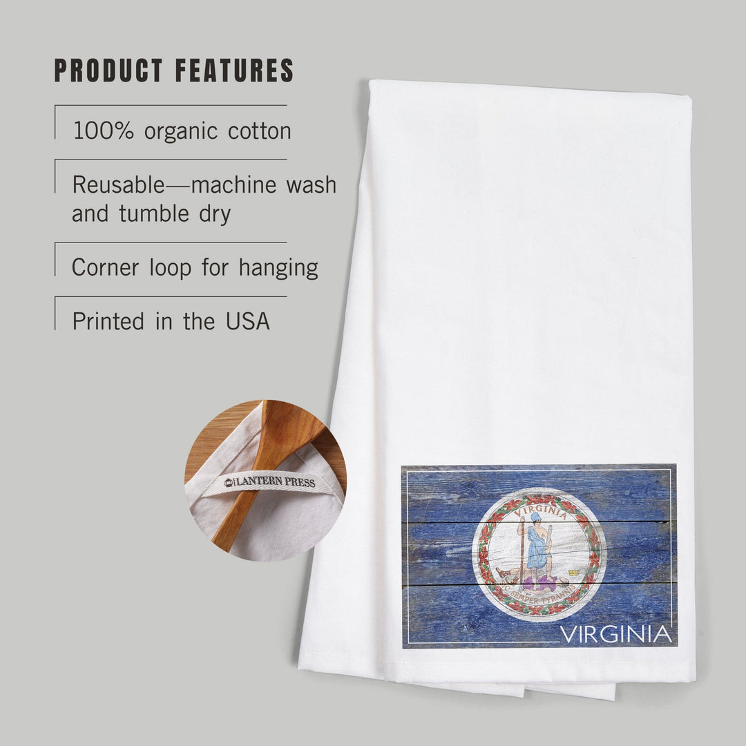 Rustic Virginia State Flag, Organic Cotton Kitchen Tea Towels Kitchen Lantern Press 