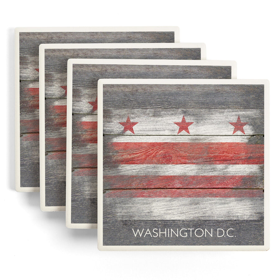 Rustic Washington DC Flag, Lantern Press Artwork, Coaster Set Coasters Lantern Press 