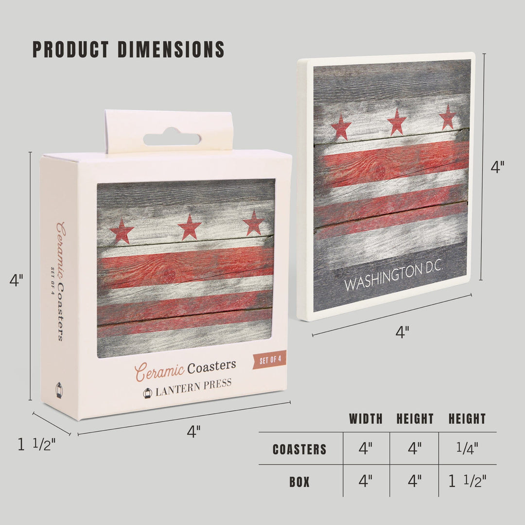 Rustic Washington DC Flag, Lantern Press Artwork, Coaster Set Coasters Lantern Press 