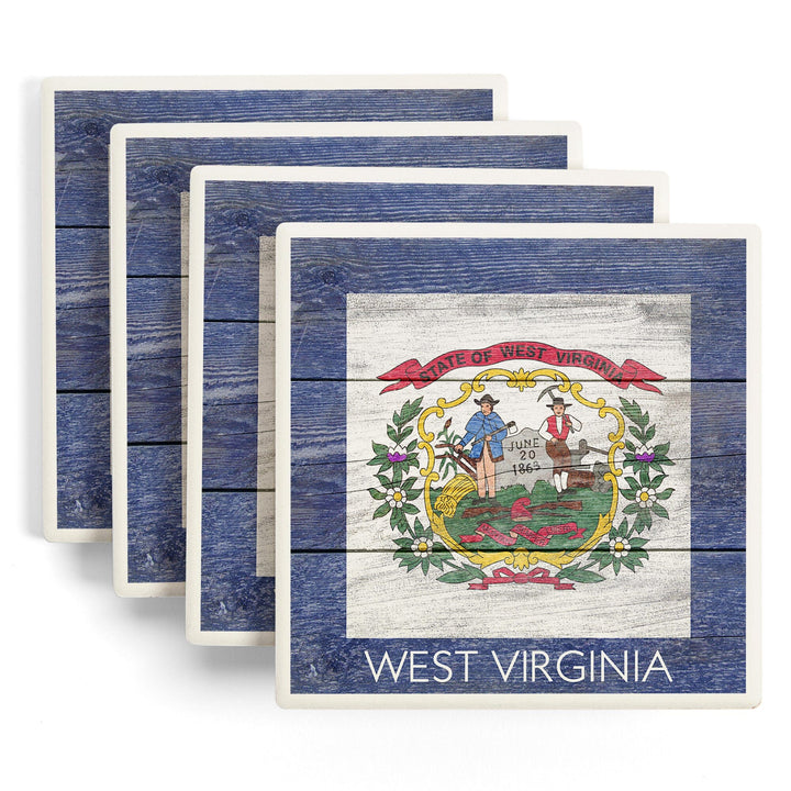 Rustic West Virginia State Flag, Lantern Press Artwork, Coaster Set Coasters Lantern Press 