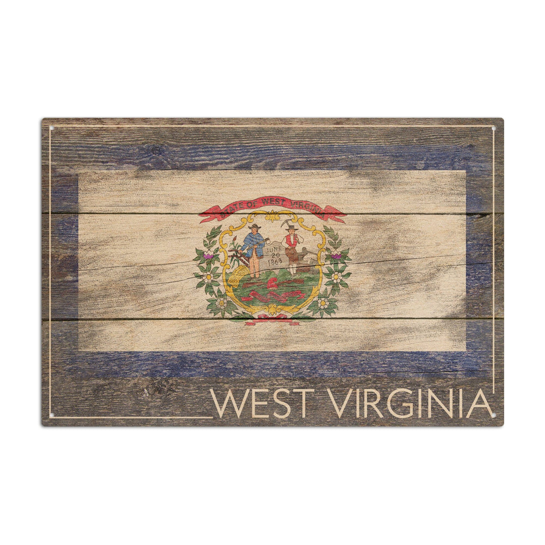 Rustic West Virginia State Flag, Lantern Press Artwork, Wood Signs and Postcards Wood Lantern Press 10 x 15 Wood Sign 