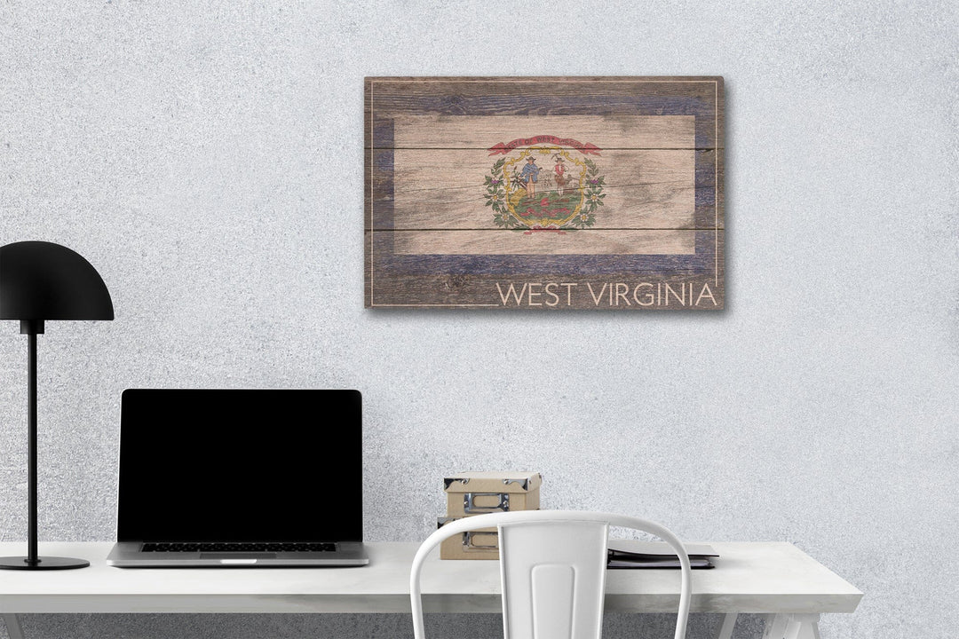 Rustic West Virginia State Flag, Lantern Press Artwork, Wood Signs and Postcards Wood Lantern Press 12 x 18 Wood Gallery Print 