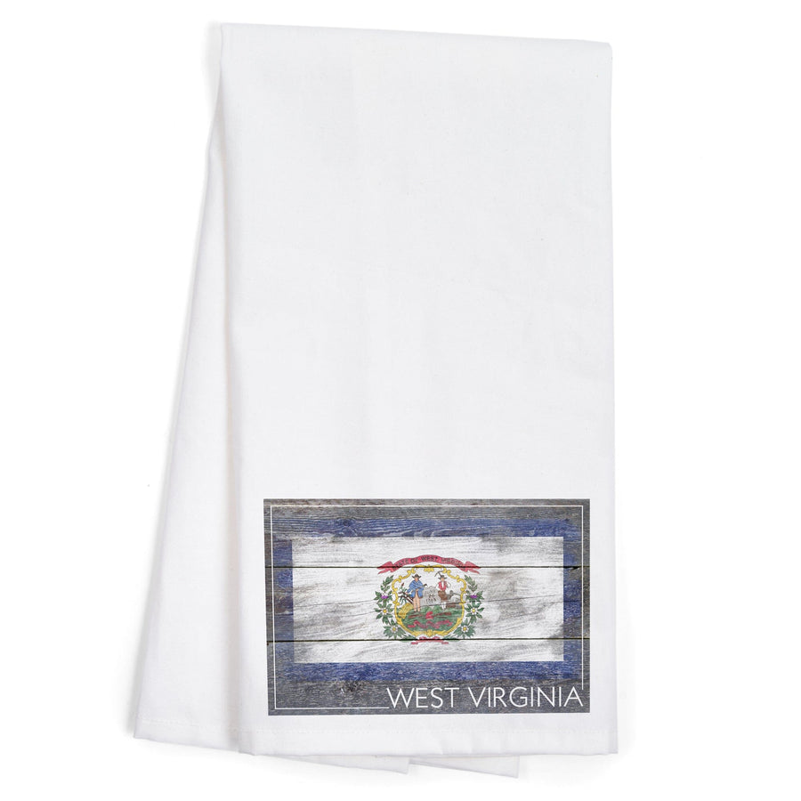 Rustic West Virginia State Flag, Organic Cotton Kitchen Tea Towels Kitchen Lantern Press 