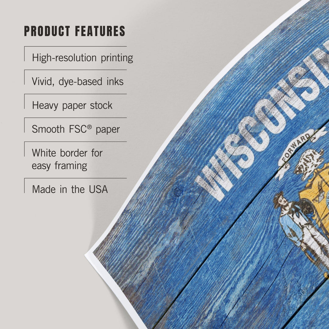Rustic Wisconsin State Flag, Art & Giclee Prints Art Lantern Press 