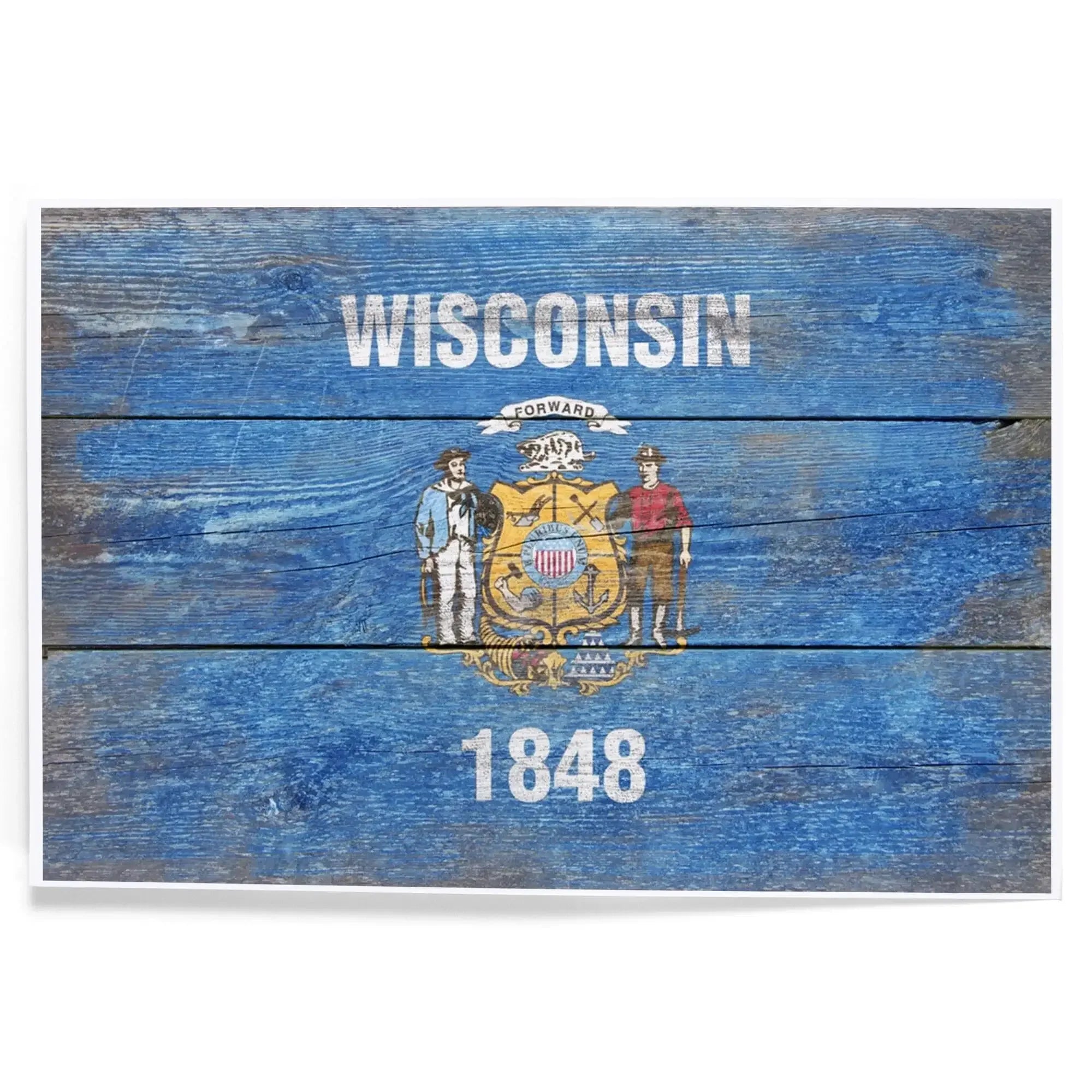 Rustic Wisconsin State Flag art prints, metal signs – Lantern Press