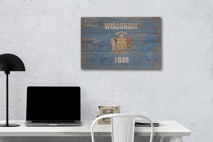 Rustic Wisconsin State Flag, Lantern Press Artwork, Wood Signs and Postcards Wood Lantern Press 12 x 18 Wood Gallery Print 