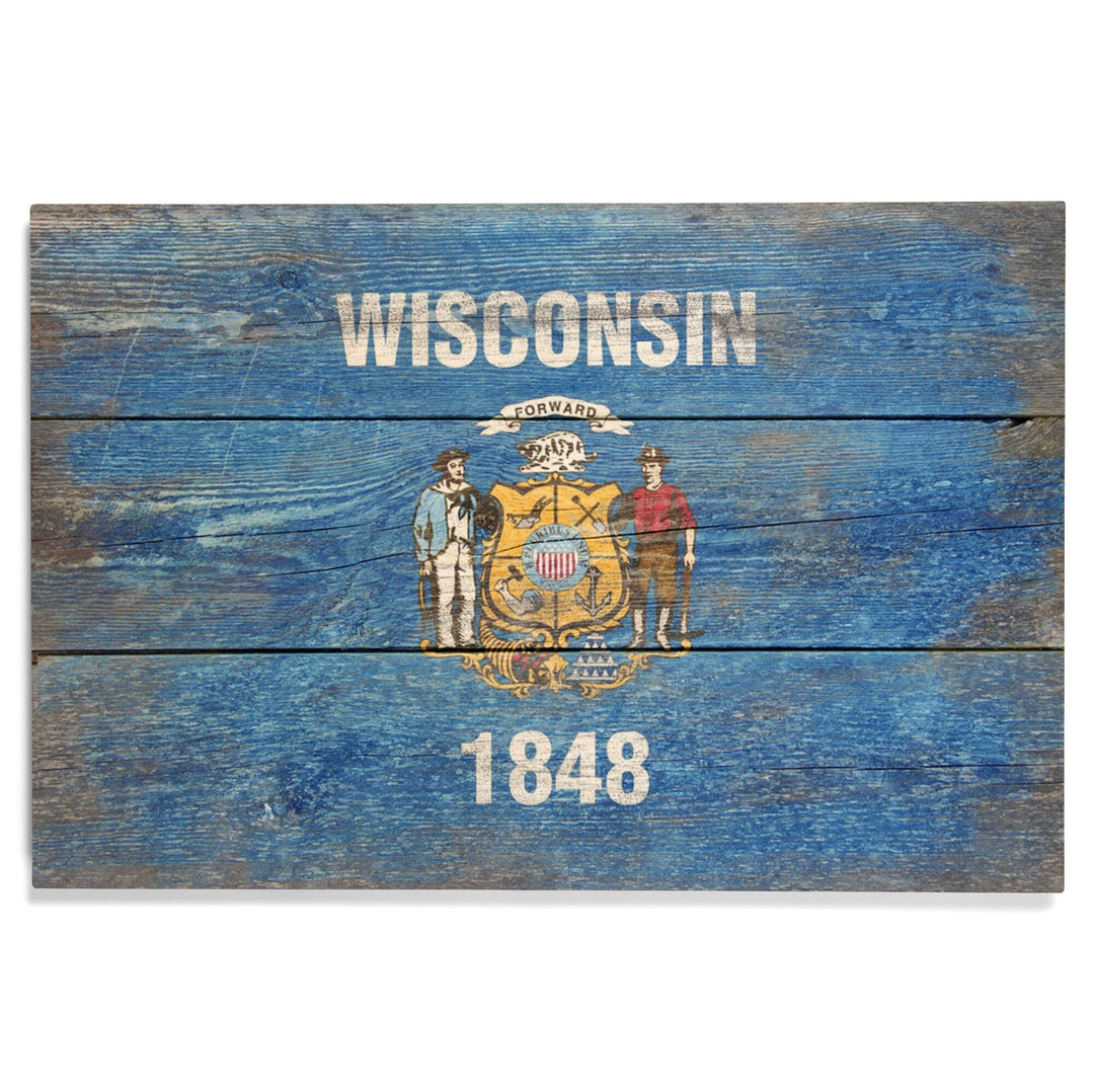 Rustic Wisconsin State Flag, Lantern Press Artwork, Wood Signs and Postcards Wood Lantern Press 