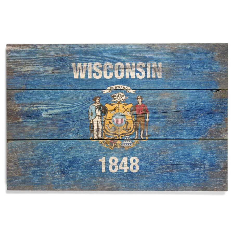 Rustic Wisconsin State Flag, Lantern Press Artwork, Wood Signs and Postcards Wood Lantern Press 