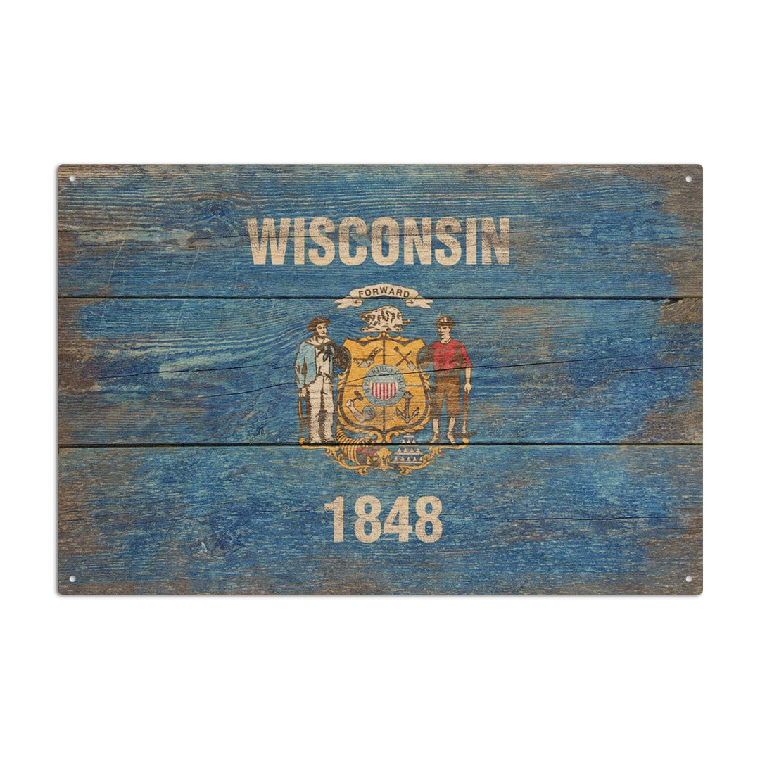 Rustic Wisconsin State Flag, Lantern Press Artwork, Wood Signs and Postcards Wood Lantern Press 6x9 Wood Sign 