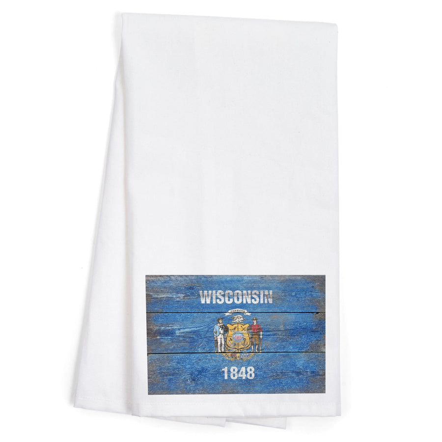 Rustic Wisconsin State Flag, Organic Cotton Kitchen Tea Towels Kitchen Lantern Press 