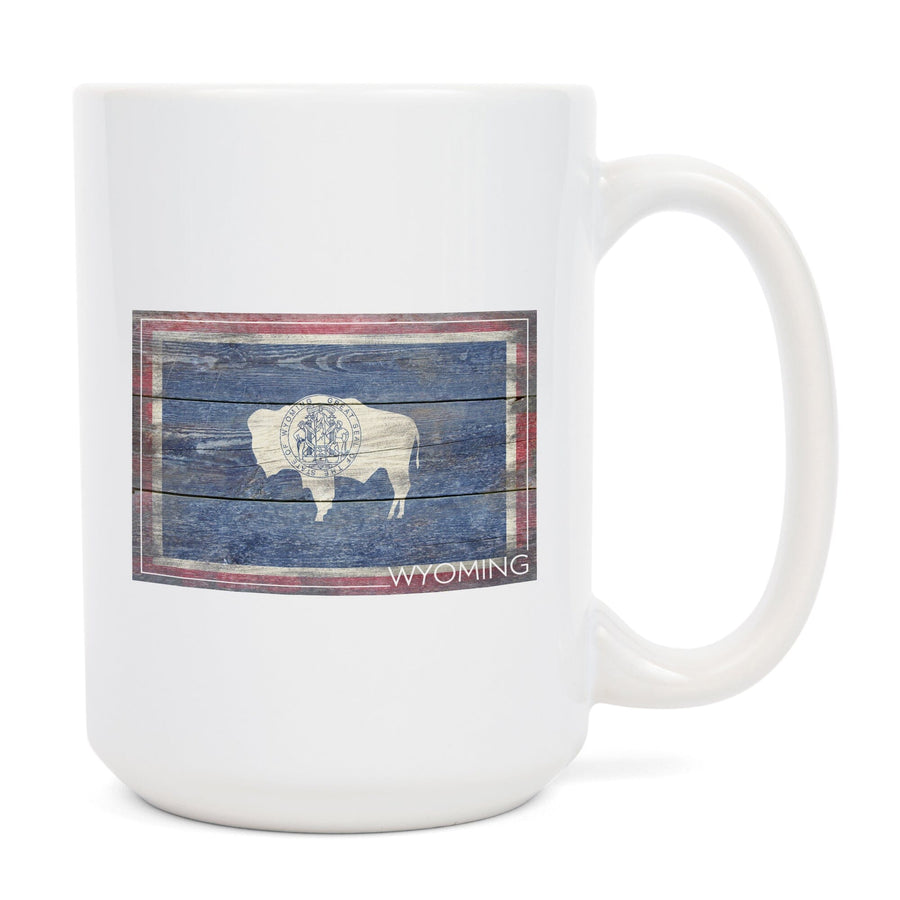 Rustic Wyoming State Flag, Lantern Press Artwork, Ceramic Mug Mugs Lantern Press 