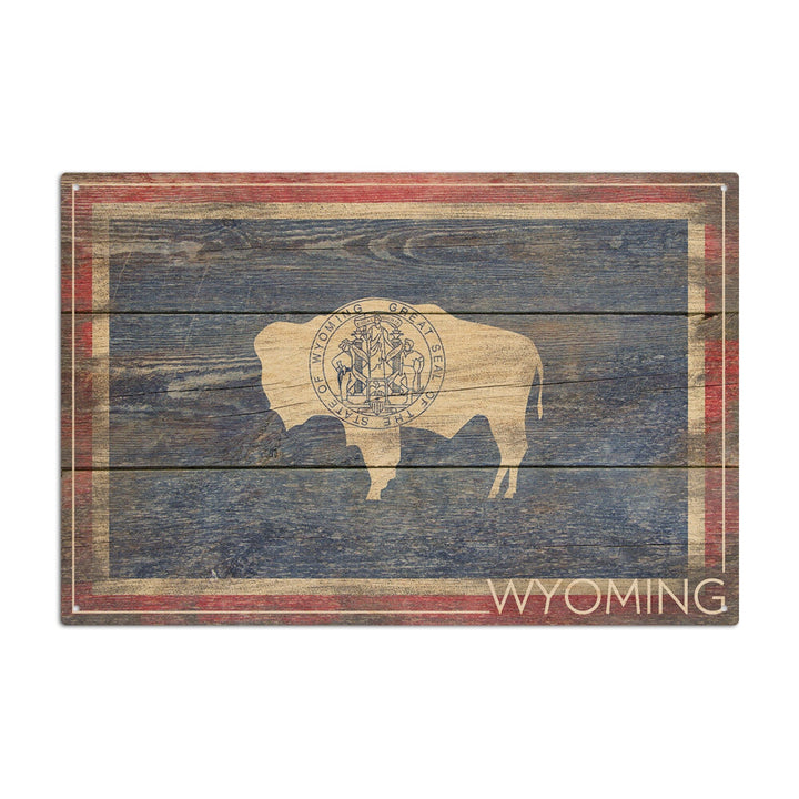 Rustic Wyoming State Flag, Lantern Press Artwork, Wood Signs and Postcards Wood Lantern Press 10 x 15 Wood Sign 