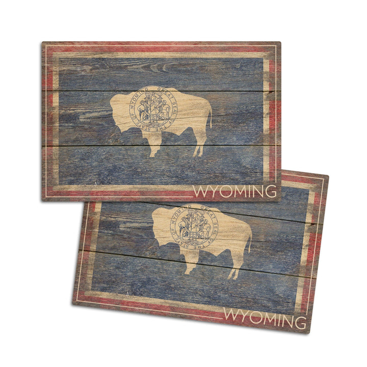 Rustic Wyoming State Flag, Lantern Press Artwork, Wood Signs and Postcards Wood Lantern Press 4x6 Wood Postcard Set 